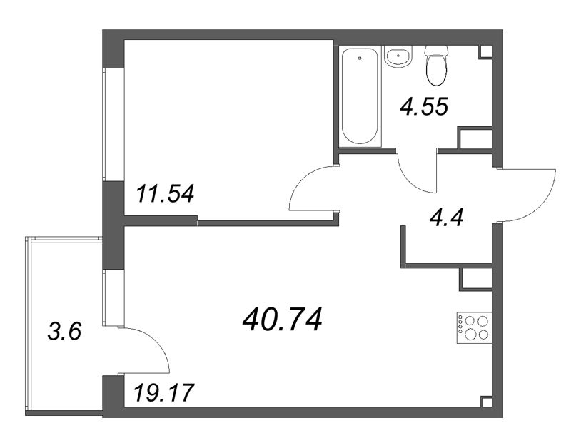 2 ккв (Евро) 40,7 м²