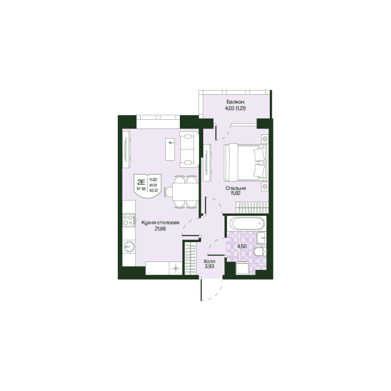2 ккв (Евро) 41,9 м²