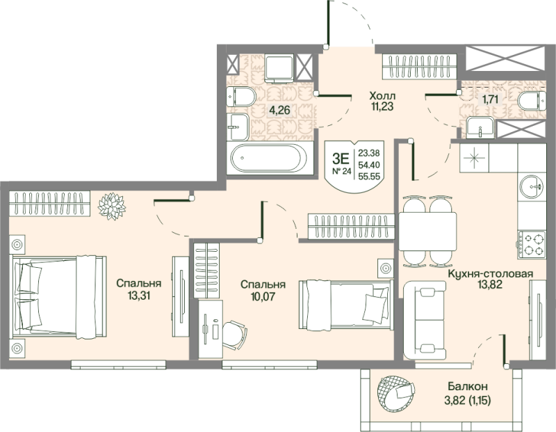 2 ккв 54,4 м²