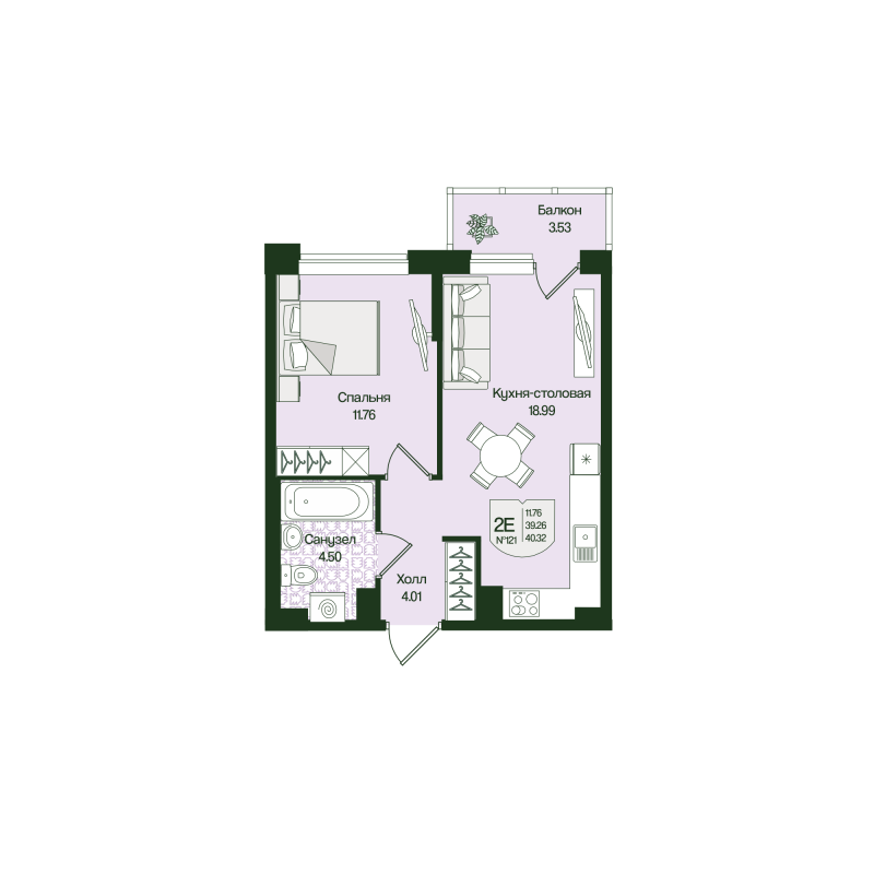 2 ккв (Евро) 40,3 м²
