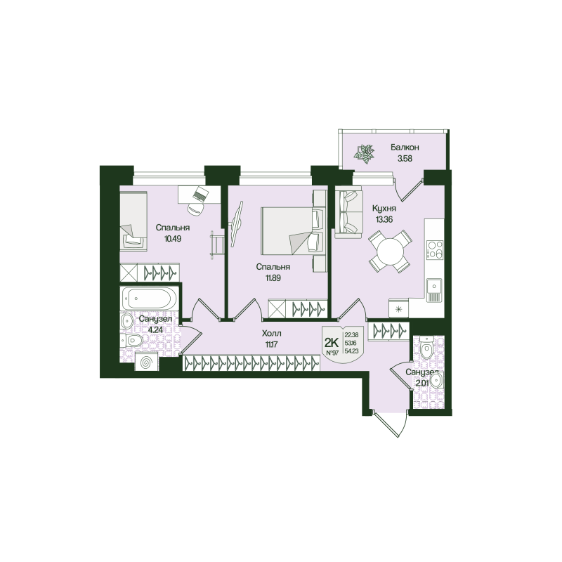 2 ккв 54,2 м²