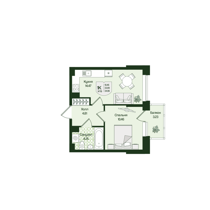 1 ккв 35 м²
