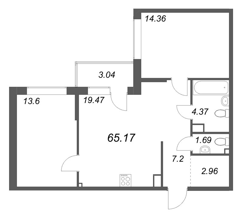 3 ккв (Евро) 65,2 м²