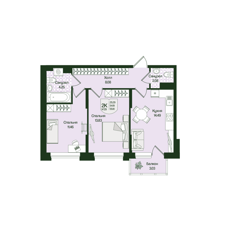 2 ккв 55,1 м²