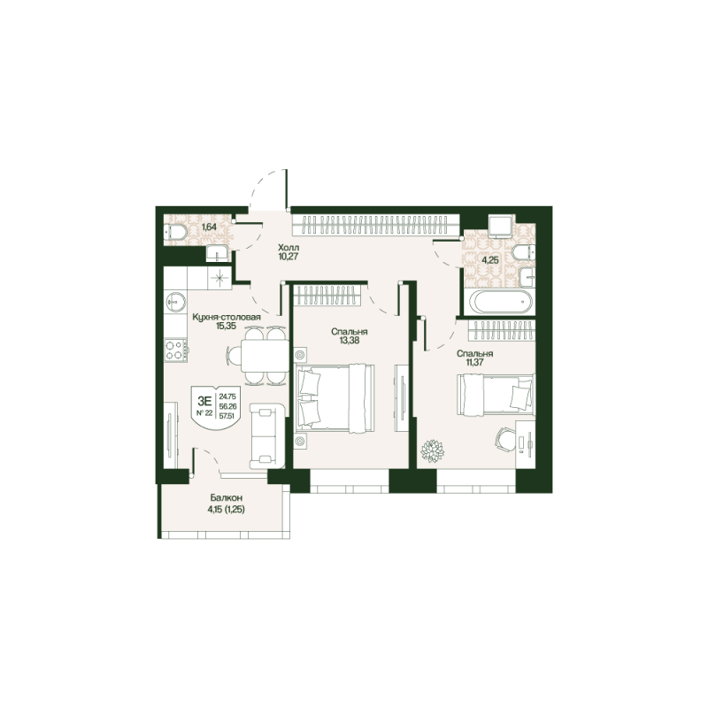 3 ккв (Евро) 56,3 м²