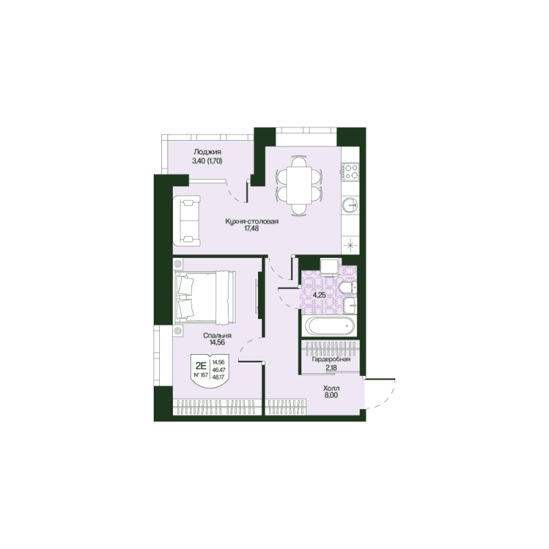 2 ккв (Евро) 46,5 м²