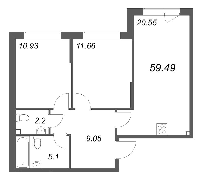 3 ккв (Евро) 59,5 м²