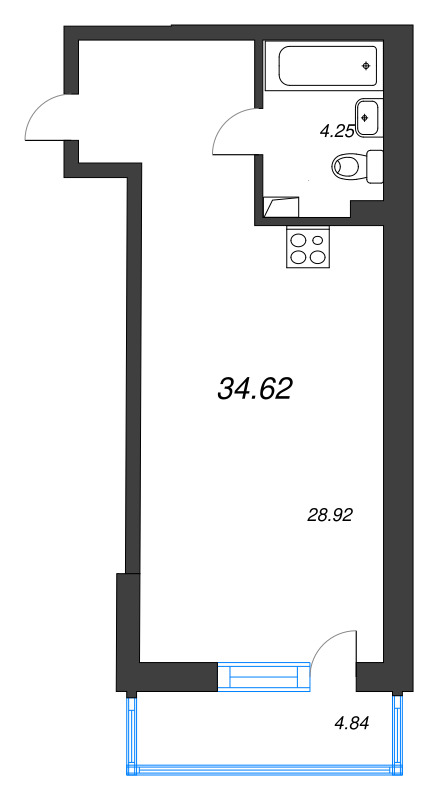 Студия 34,6 м²