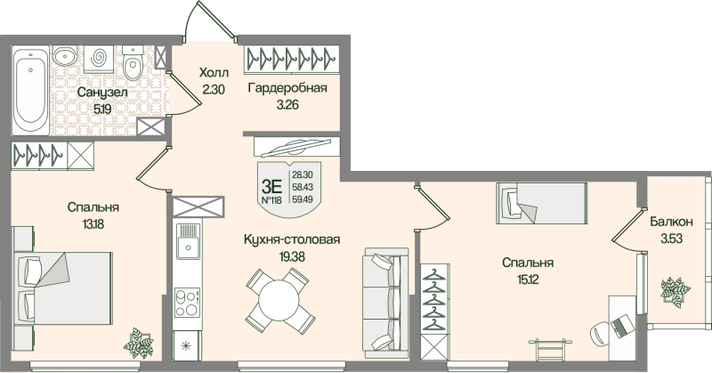 3 ккв (Евро) 59,5 м²