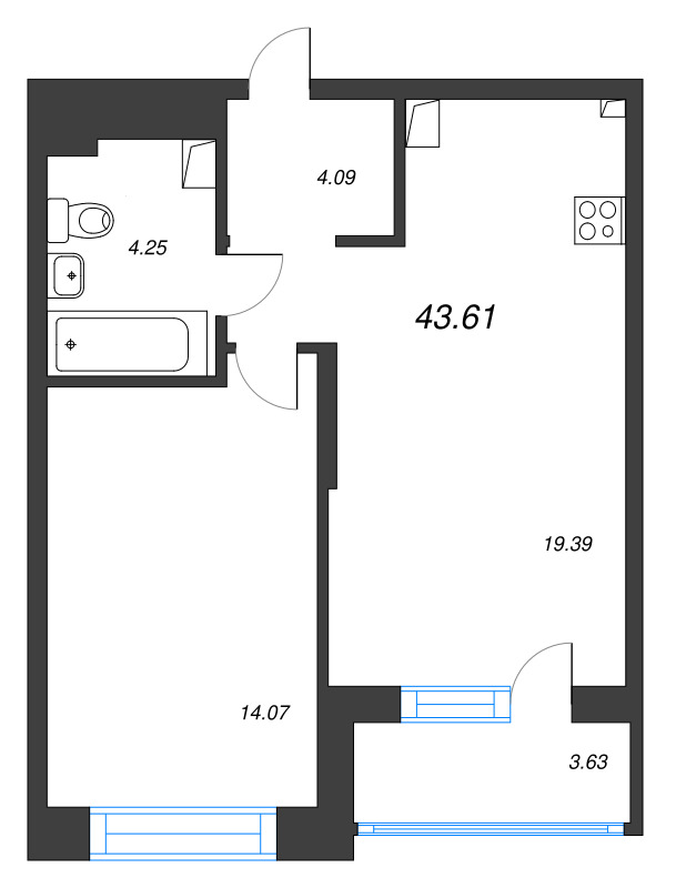 2 ккв (Евро) 43,6 м²