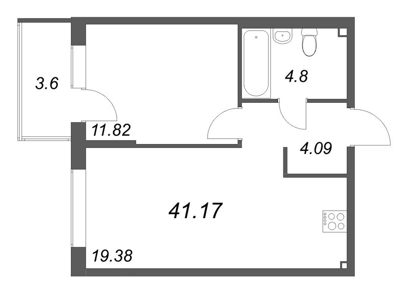 2 ккв (Евро) 41,2 м²