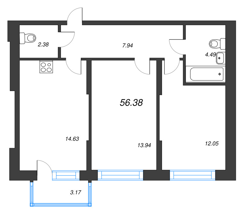 2 ккв 56,4 м²
