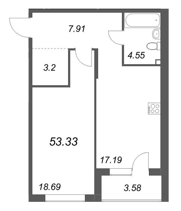 2 ккв (Евро) 53,3 м²