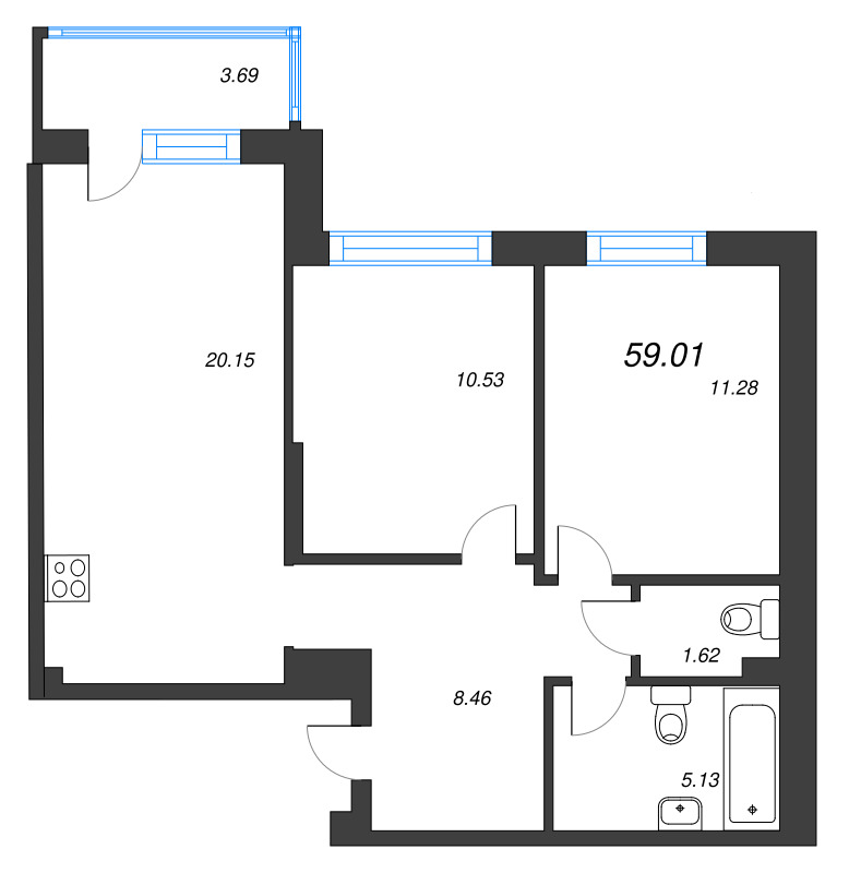 3 ккв (Евро) 59 м²