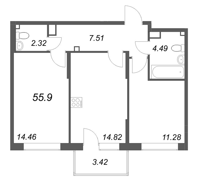 2 ккв 55,9 м²