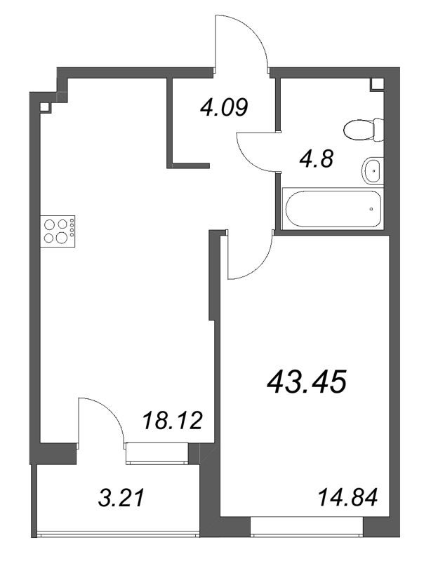 2 ккв (Евро) 43,5 м²
