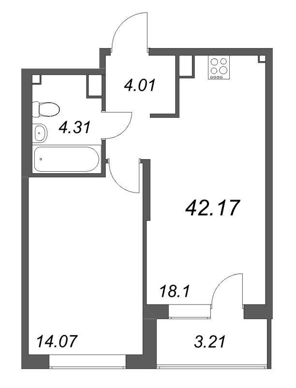 2 ккв (Евро) 42,2 м²