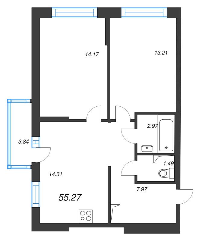 2 ккв 55,3 м²