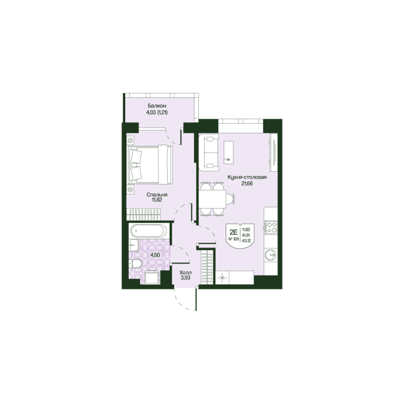 2 ккв (Евро) 41,9 м²
