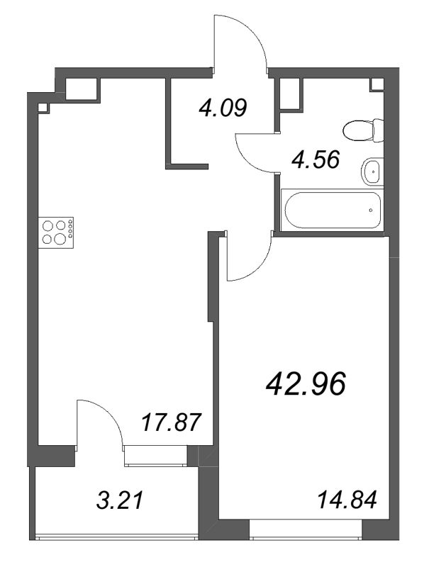 2 ккв (Евро) 43 м²