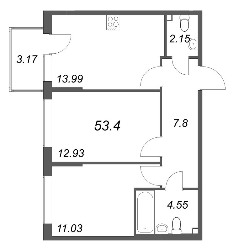 2 ккв 53,4 м²
