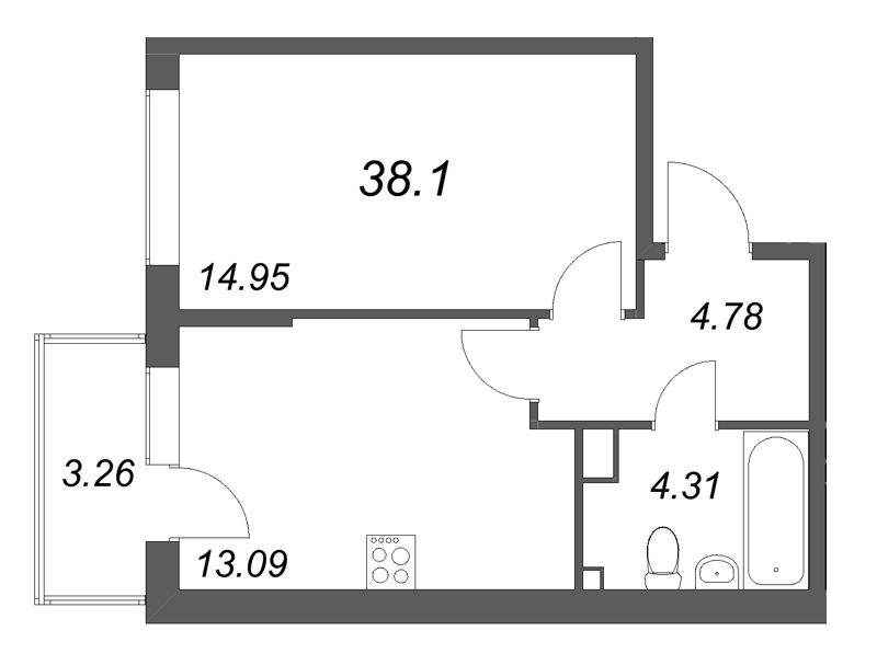 1 ккв 38,1 м²
