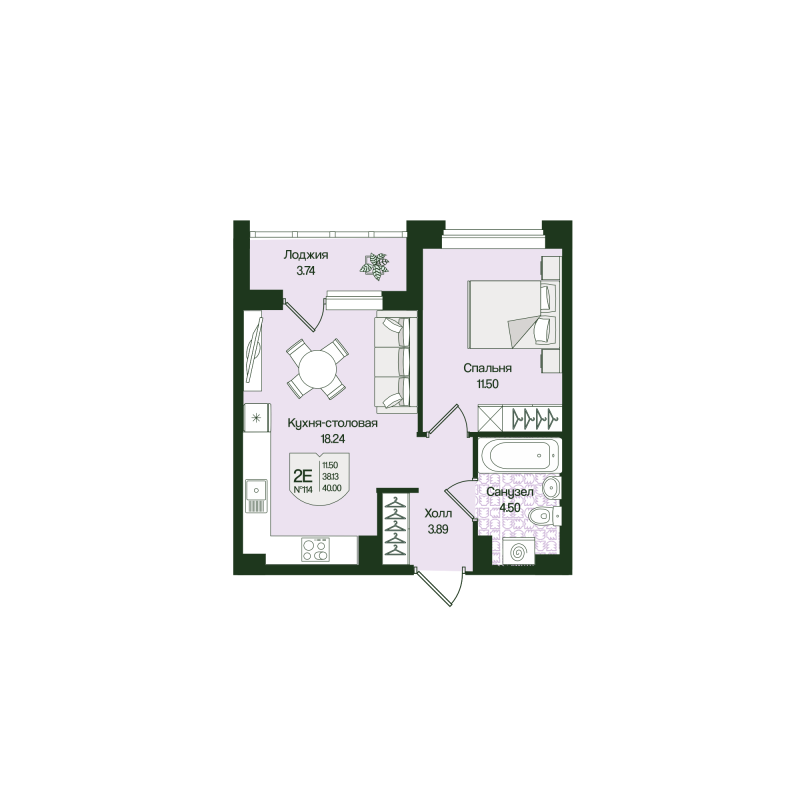 2 ккв (Евро) 40 м²