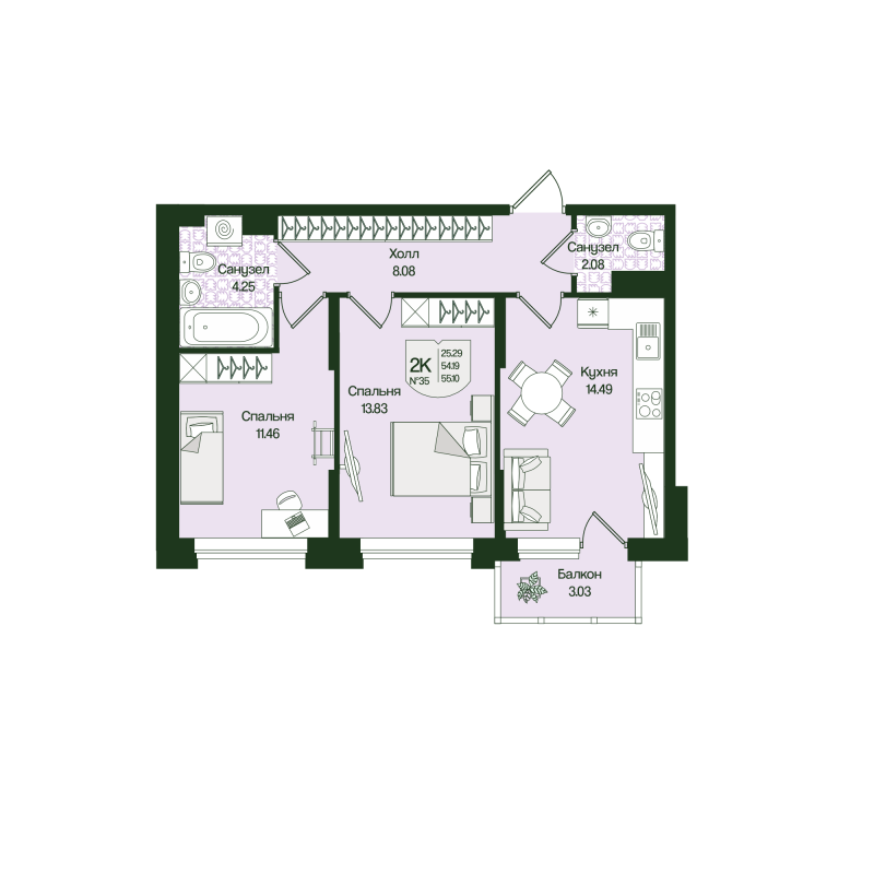 2 ккв 55,1 м²