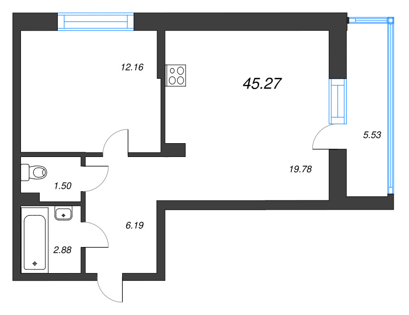 2 ккв (Евро) 45,3 м²