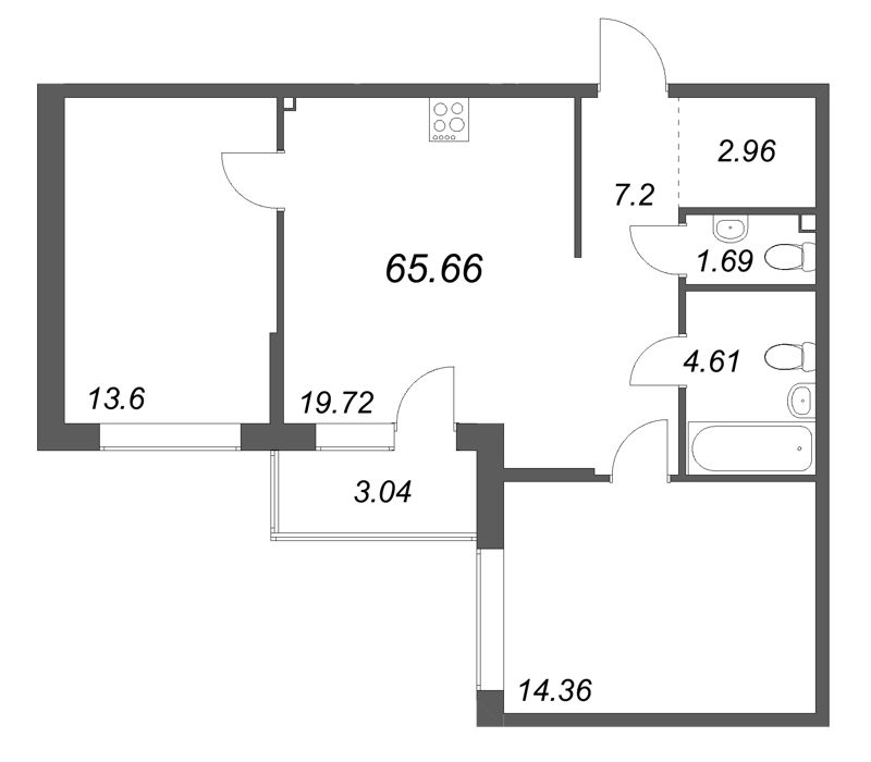 3 ккв (Евро) 65,7 м²