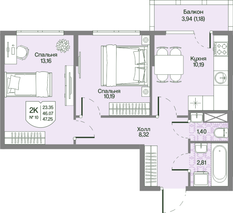 2 ккв 46,1 м²