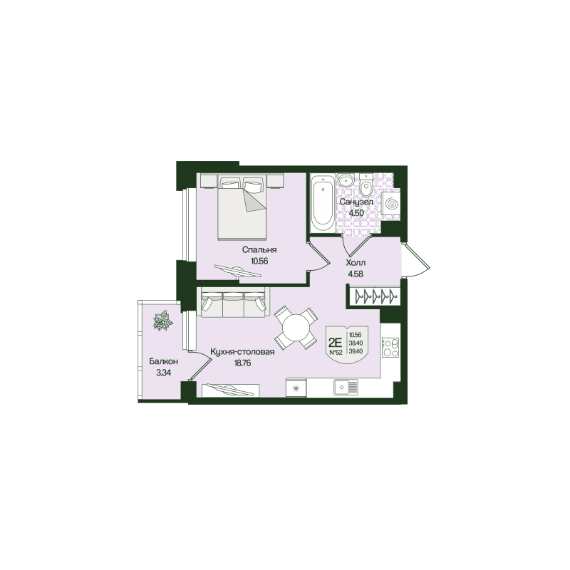 2 ккв (Евро) 39,4 м²