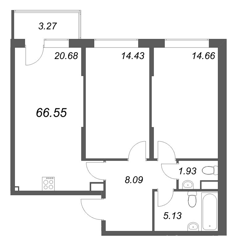 3 ккв (Евро) 66,6 м²