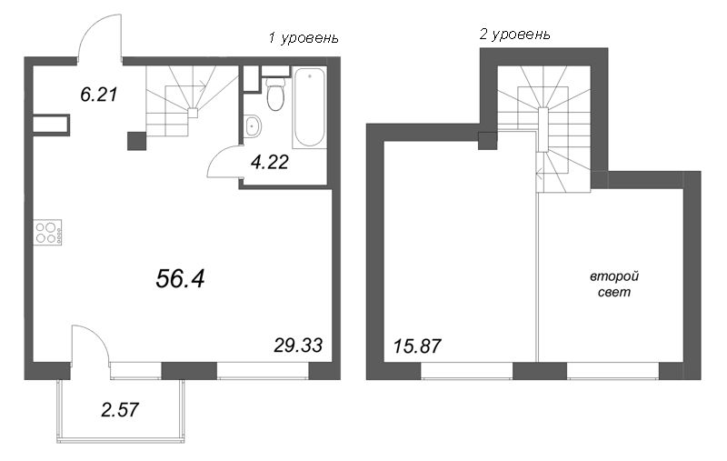 2 ккв (Евро) 56,4 м²