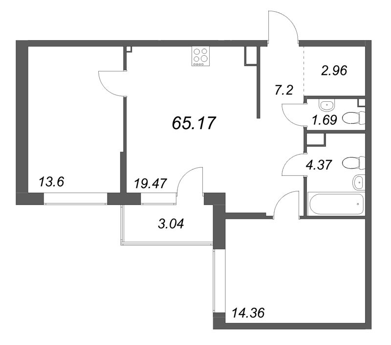 3 ккв (Евро) 65,2 м²