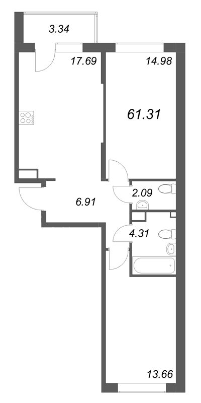 3 ккв (Евро) 61,3 м²