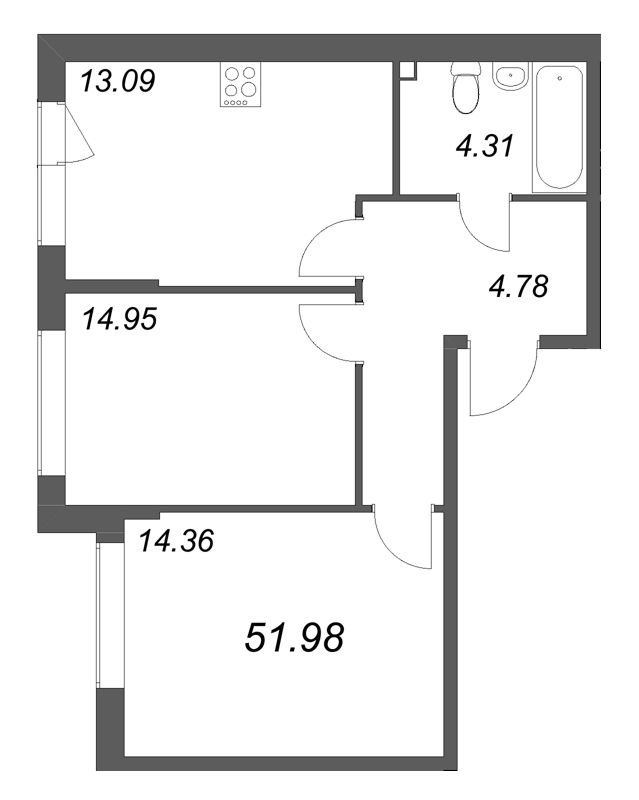 3 ккв (Евро) 52 м²