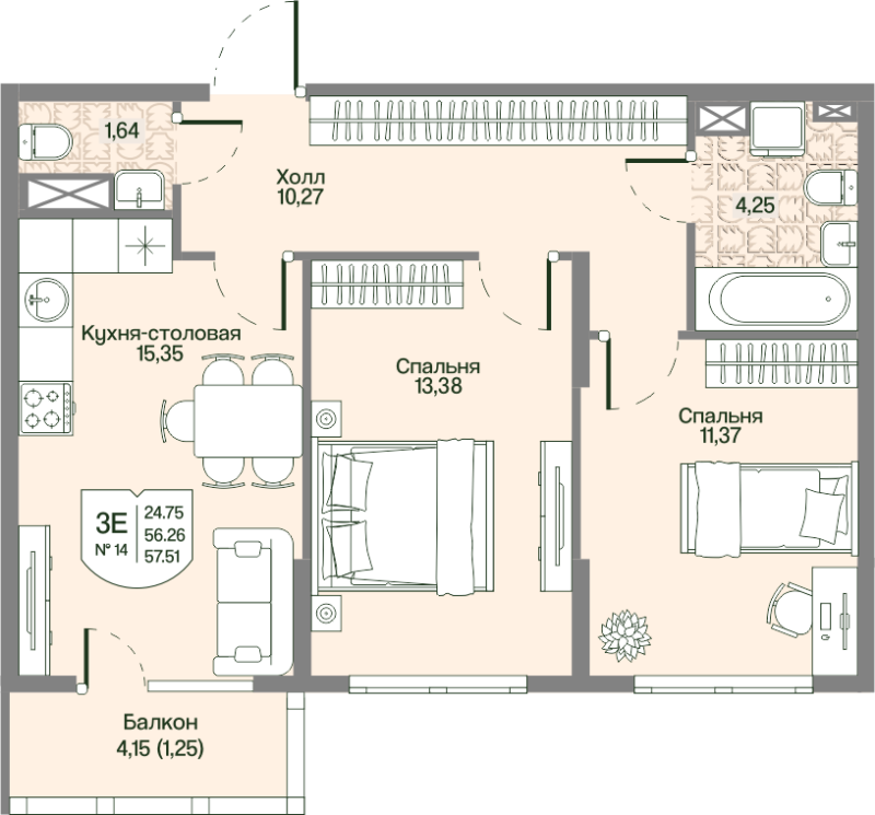 3 ккв (Евро) 56,3 м²