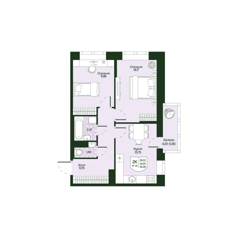 2 ккв 54 м²