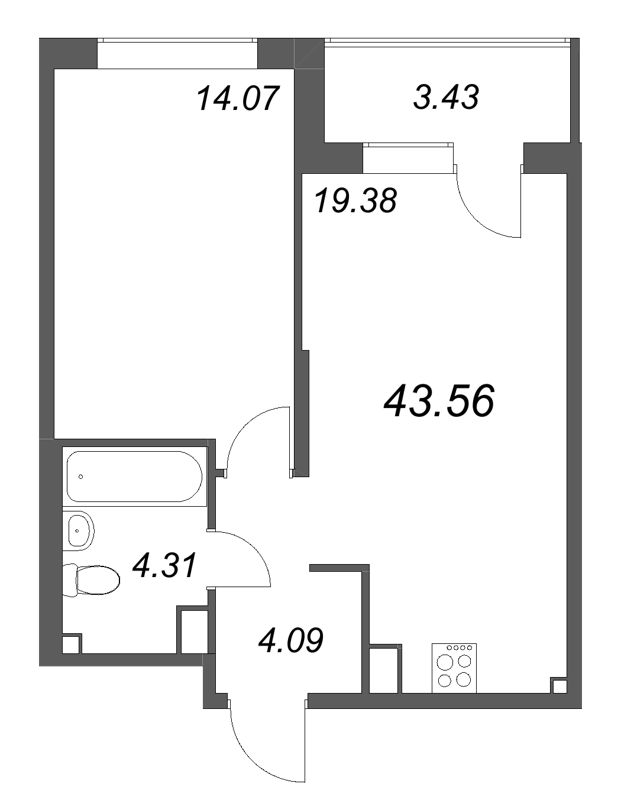 2 ккв (Евро) 43,6 м²