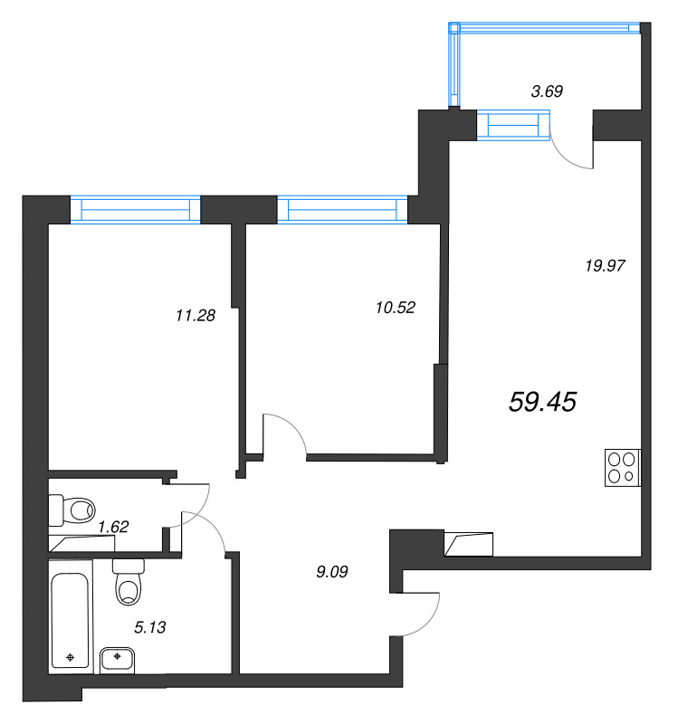 3 ккв (Евро) 59,5 м²