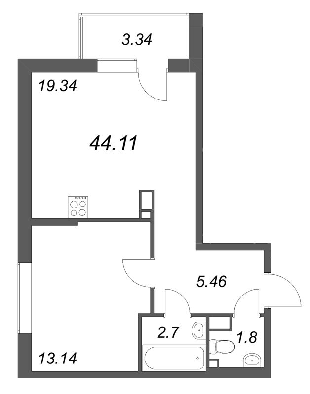 2 ккв (Евро) 44,1 м²