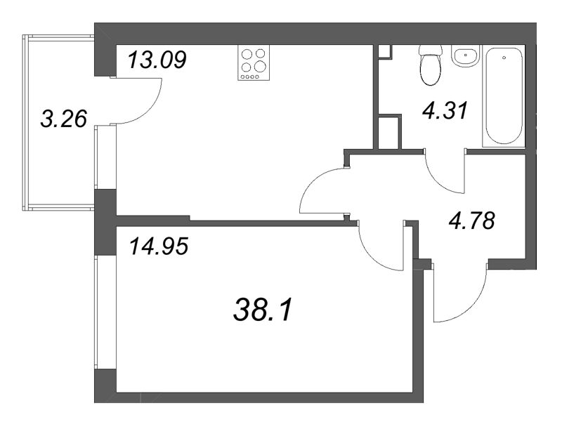 1 ккв 38,1 м²