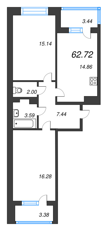2 ккв 62,7 м²