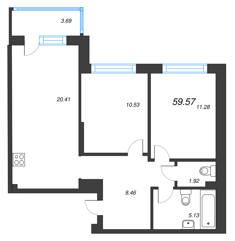 3 ккв (Евро) 59,6 м²