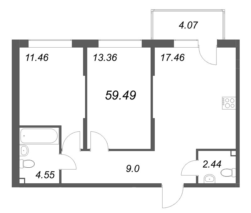 3 ккв (Евро) 59,5 м²
