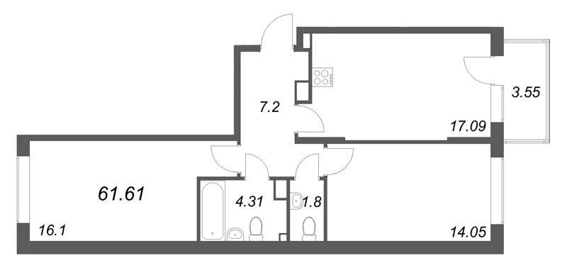 3 ккв (Евро) 61,6 м²