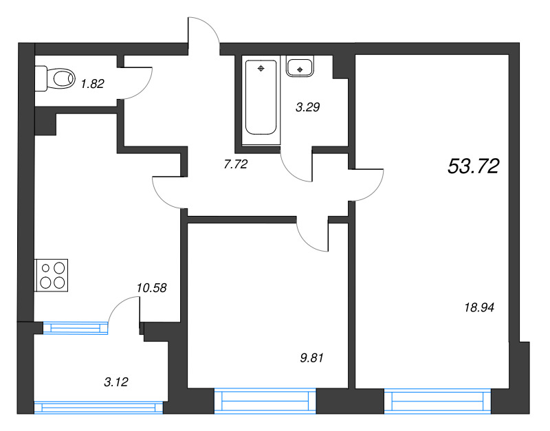 2 ккв 53,7 м²