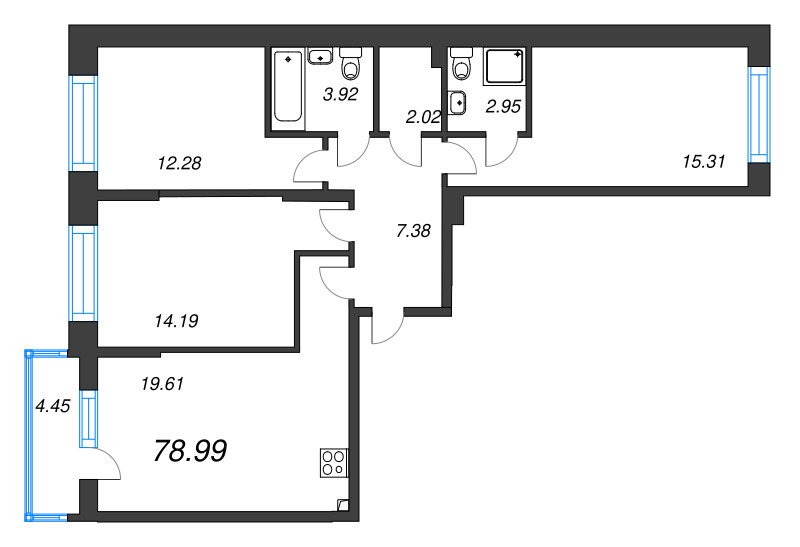 4 ккв (Евро) 79 м²