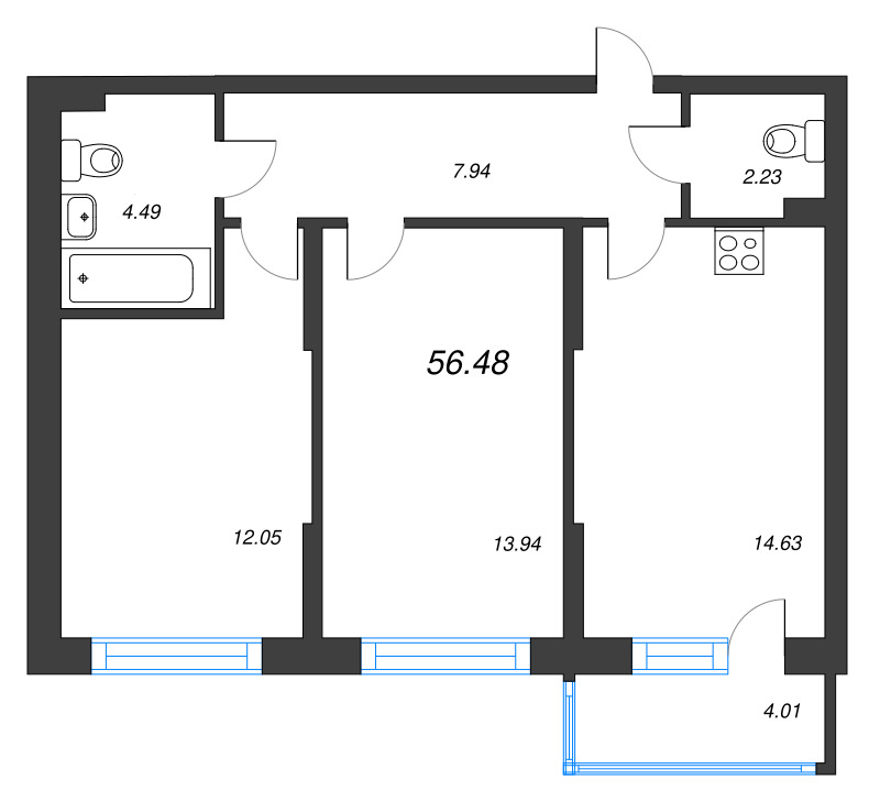 2 ккв 56,5 м²